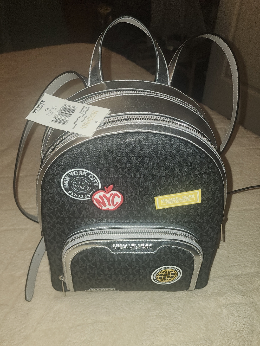 Michael Kors Jayce Mini Backpack with Silver Trim and Patches